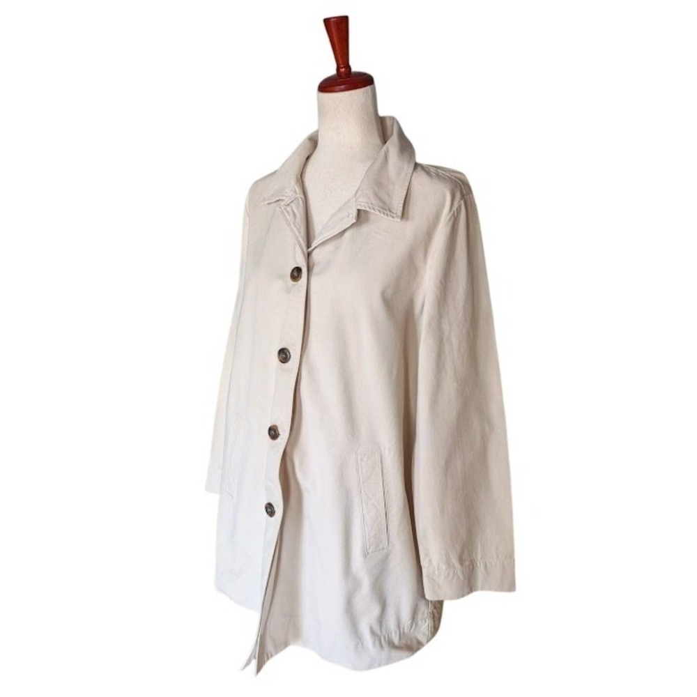 Eileen Fisher Womens Beige 100% Organic Cotton Button Front Car Coat Jacket M - Picture 2 of 7